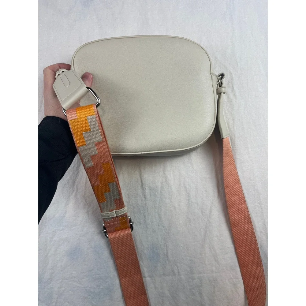 Urban Outfitters Off White Faux Leather Crossbody Camera Bag Orange Guitar Strap